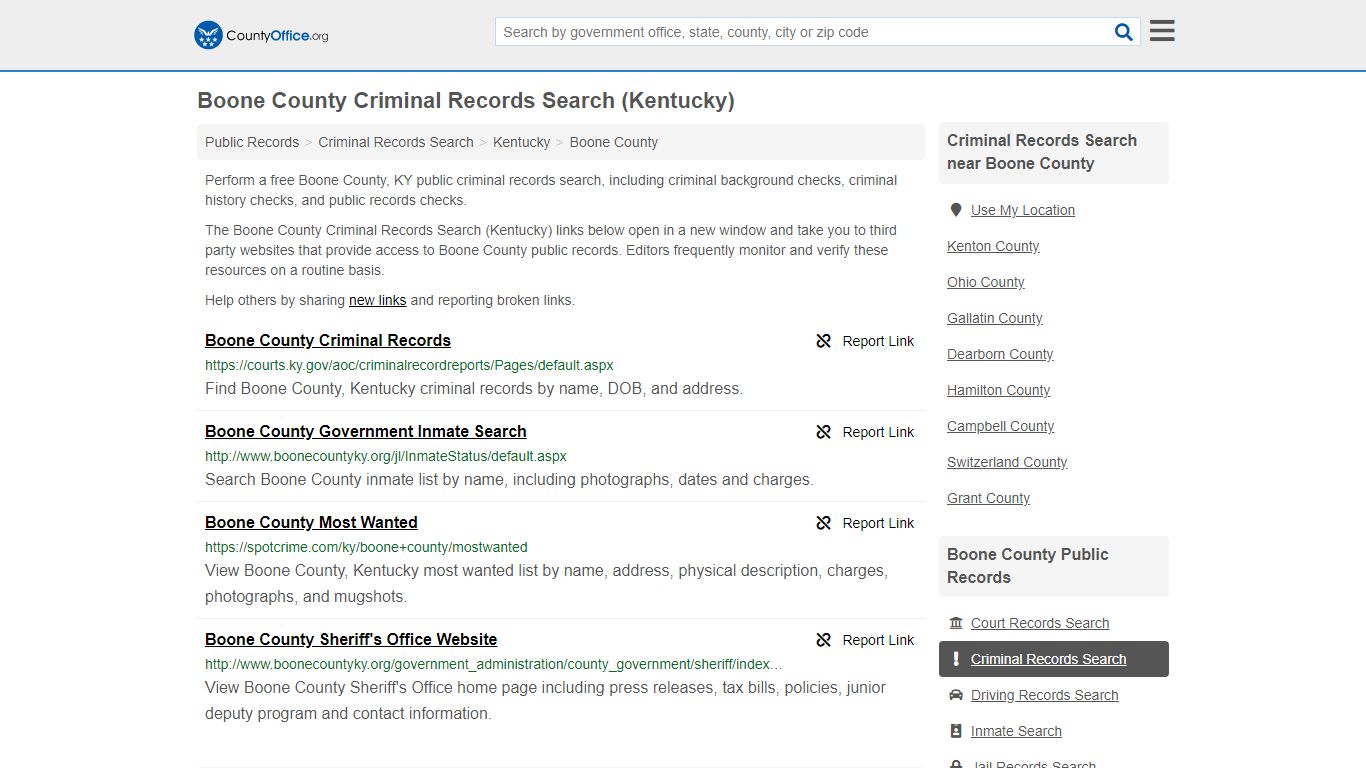 Criminal Records Search - Boone County, KY (Arrests, Jails ...